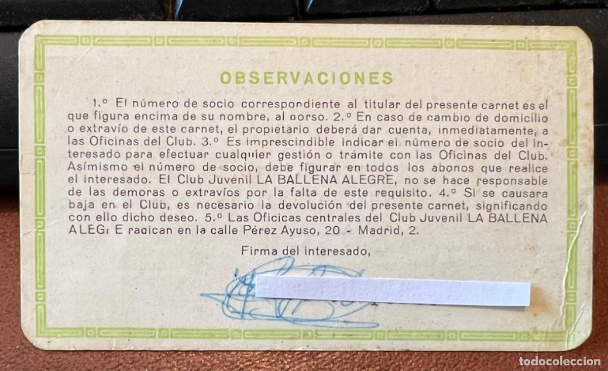 Documentos antiguos: Carnet del Club Juvenil La Ballena Alegre - Foto 2
