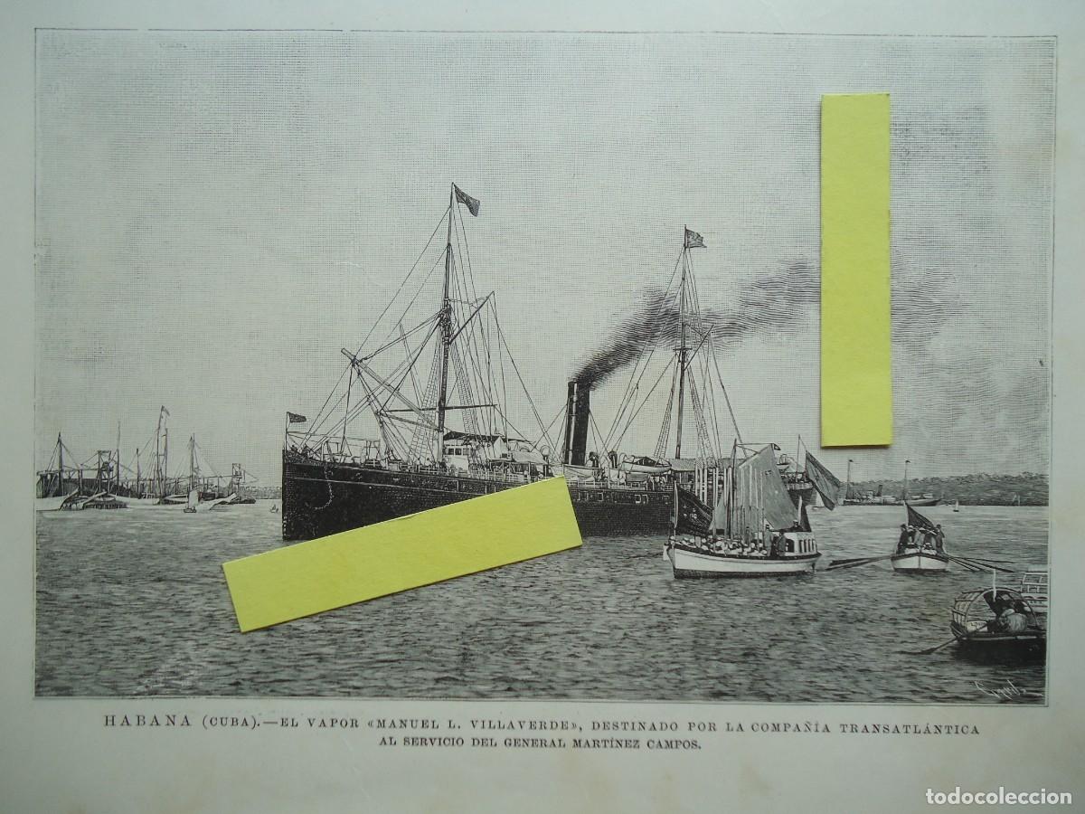 Documentos antiguos: grabado ilustracion xilografia 1895 barco vapor manuel villaverde marina espa&ntilde;a ejercito guerra mar