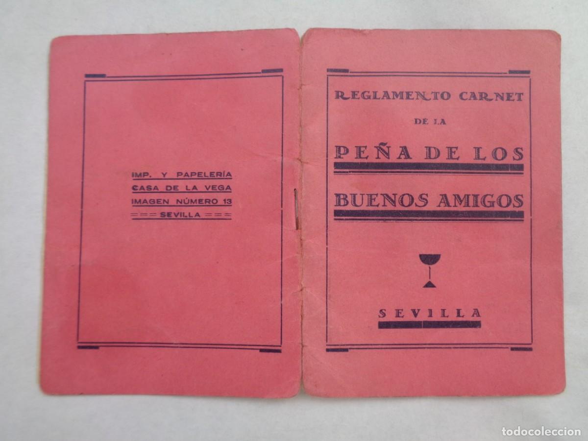 Documentos antiguos: PE&Ntilde;A DE LOS BUENOS AMIGOS : REGLAMENTO - CARNET . SEVILLA , 1935 - Foto 4