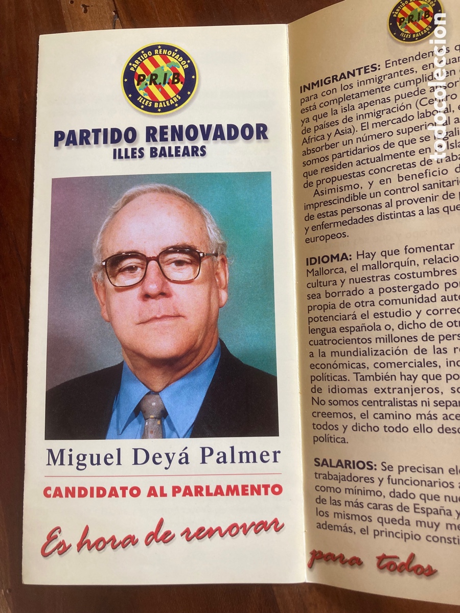 Documentos antiguos: Folleto Partido Renovador de Baleares. Mallorca 2003