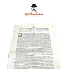 Documentos antiguos: ANTIGUO DOCUMENTO. GRAN FOLIO. D. FR. ANTON MANUEL DE HARTALEJO. FEBRERO DE 1778. OBISPO DE VIQUE.
