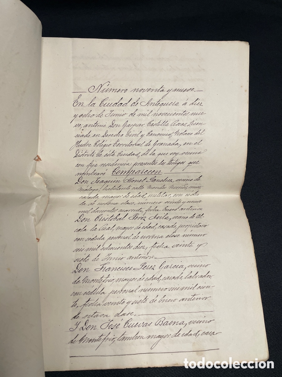 Documentos antiguos: 1909 - Antequera (M&aacute;laga) - Escritura de Compra Venta - Foto 2