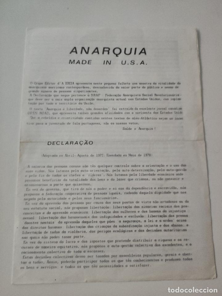 Documentos antiguos: Panfleto ANARQUIA MADE IN U.S.A - VVAA - Foto 1