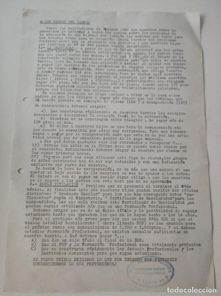 Documentos antiguos: Panfleto A LOS PADRES DEL BARRIO - VVAA - Foto 1