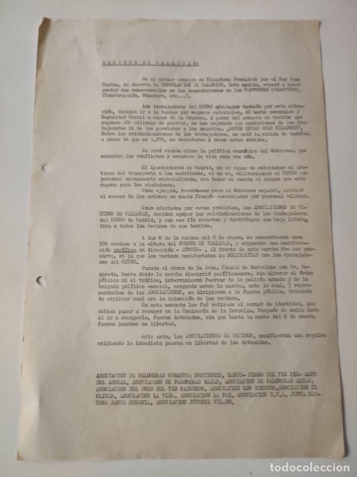 Documentos antiguos: Panfleto Vecinos de Vallecas. - VVAA - Foto 1