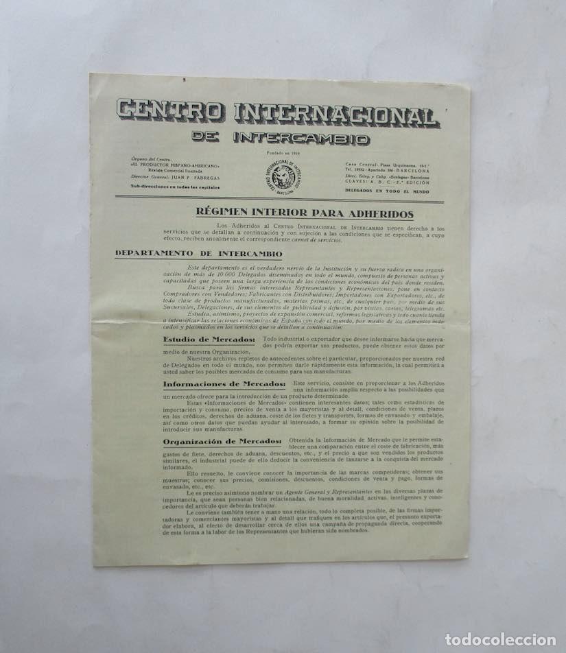 Documentos antiguos: CENTRO INTERNACIONAL DE INTERCAMBIO - A&Ntilde;O 1930 - Foto 1
