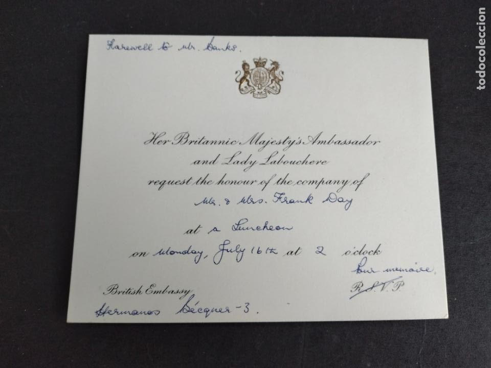 Documentos antiguos: EMBAJADA BRITANICA EN MADRID INVITACION A&Ntilde;OS 50