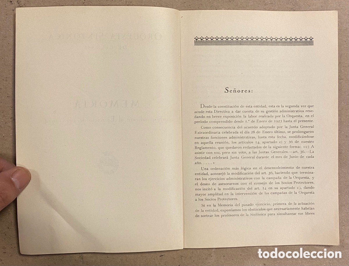 Documentos antiguos: ORQUESTA SINF&Oacute;NICA DE BILBAO. MEMORIA CORRESPONDIENTE AL EJERCICIO 1923-24. - Foto 3
