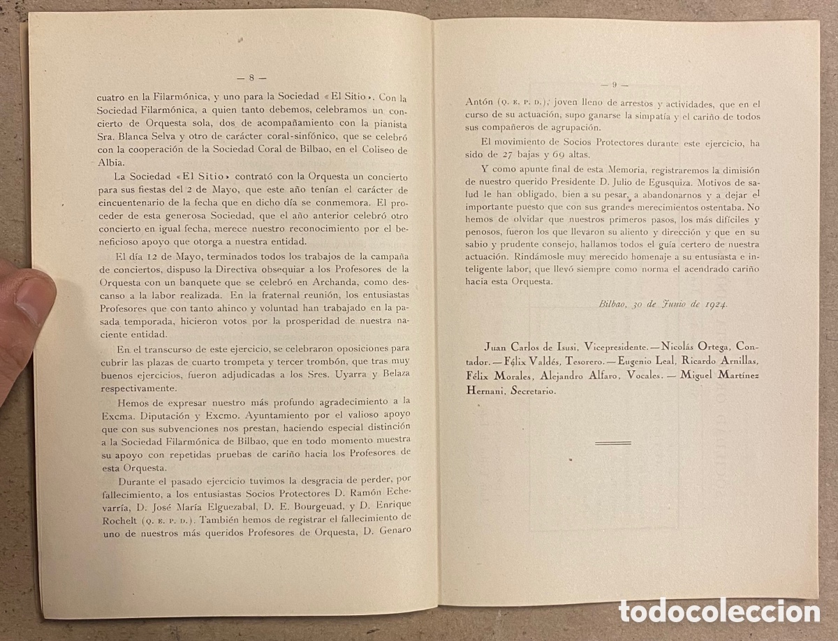 Documentos antiguos: ORQUESTA SINF&Oacute;NICA DE BILBAO. MEMORIA CORRESPONDIENTE AL EJERCICIO 1923-24. - Foto 4
