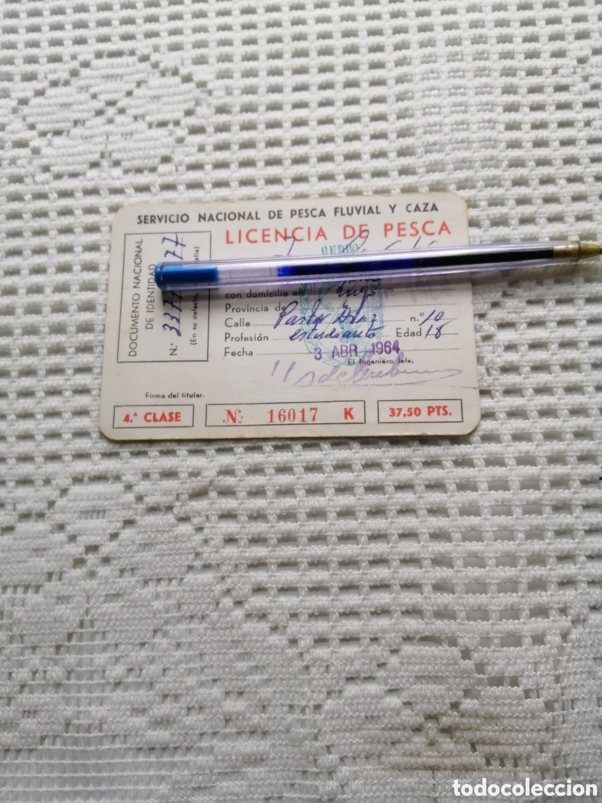 Documentos antiguos: LICENCIA DE PESCA. LUGO 1964 - Foto 1