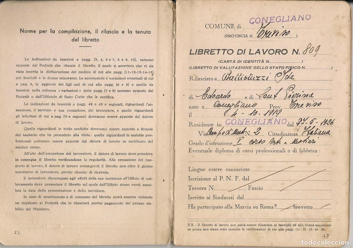 Documentos antiguos: PASAPORTE de ITALIA + CONJUNTO DE DOCUMENTOS emitidos en CONEGLIANO - TREVISO - Foto 4