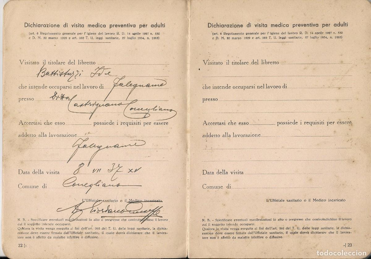 Documentos antiguos: PASAPORTE de ITALIA + CONJUNTO DE DOCUMENTOS emitidos en CONEGLIANO - TREVISO - Foto 6