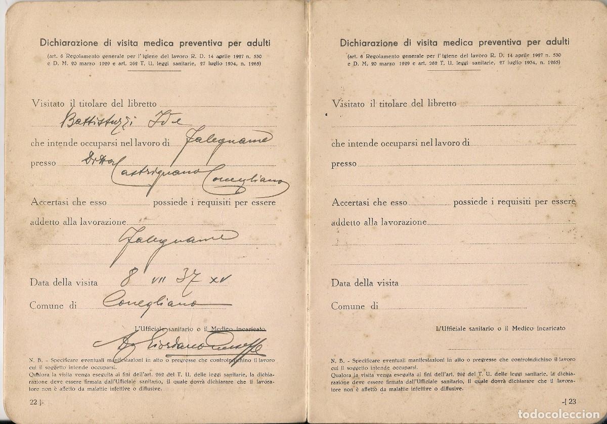 Documentos antiguos: PASAPORTE de ITALIA + CONJUNTO DE DOCUMENTOS emitidos en CONEGLIANO - TREVISO - Foto 7