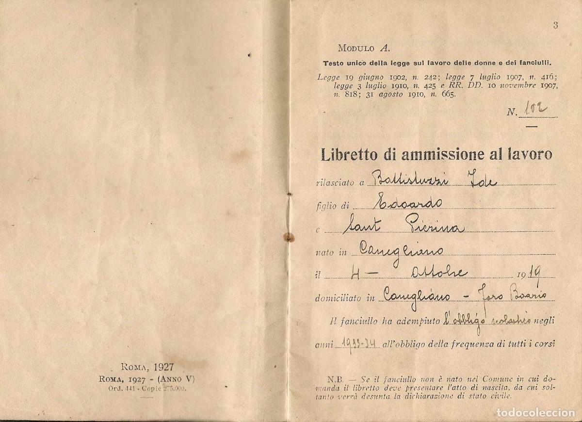 Documentos antiguos: PASAPORTE de ITALIA + CONJUNTO DE DOCUMENTOS emitidos en CONEGLIANO - TREVISO - Foto 13