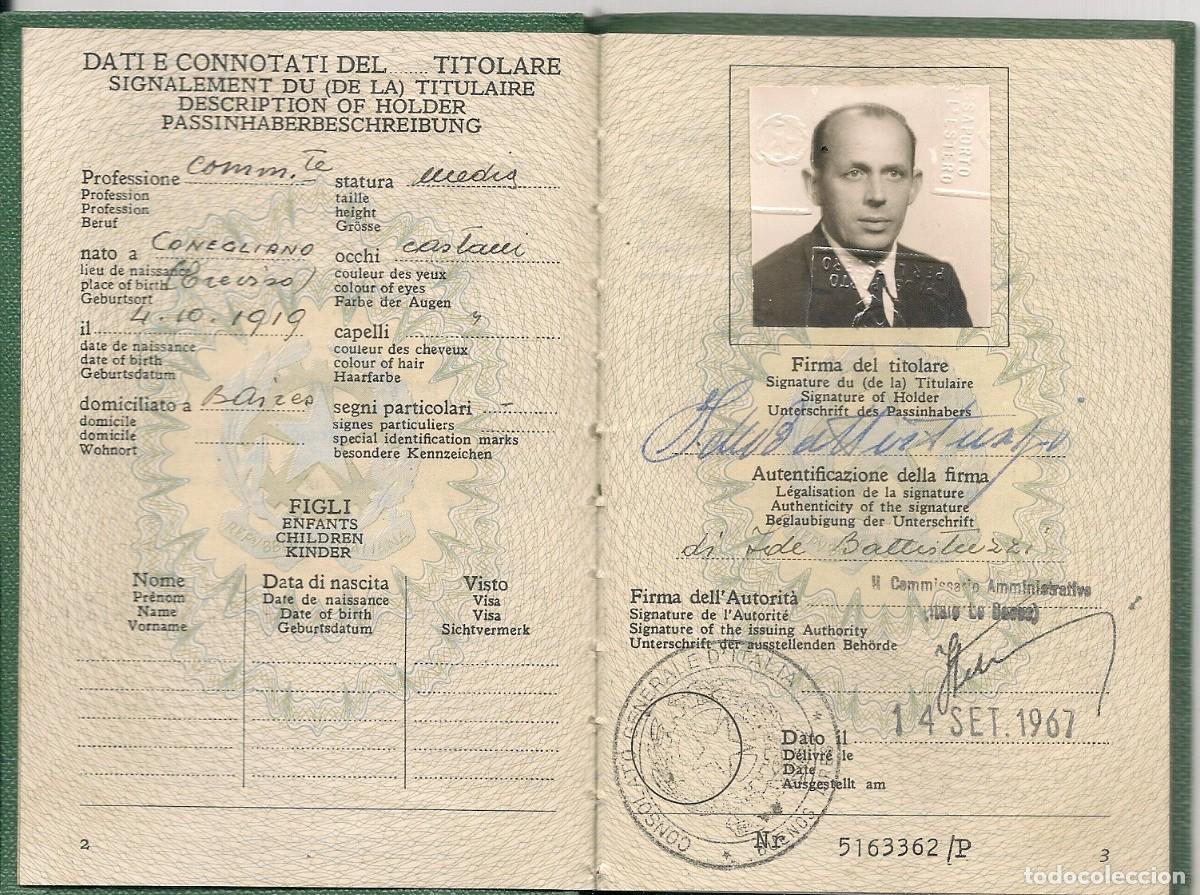 Documentos antiguos: PASAPORTE de ITALIA + CONJUNTO DE DOCUMENTOS emitidos en CONEGLIANO - TREVISO - Foto 19
