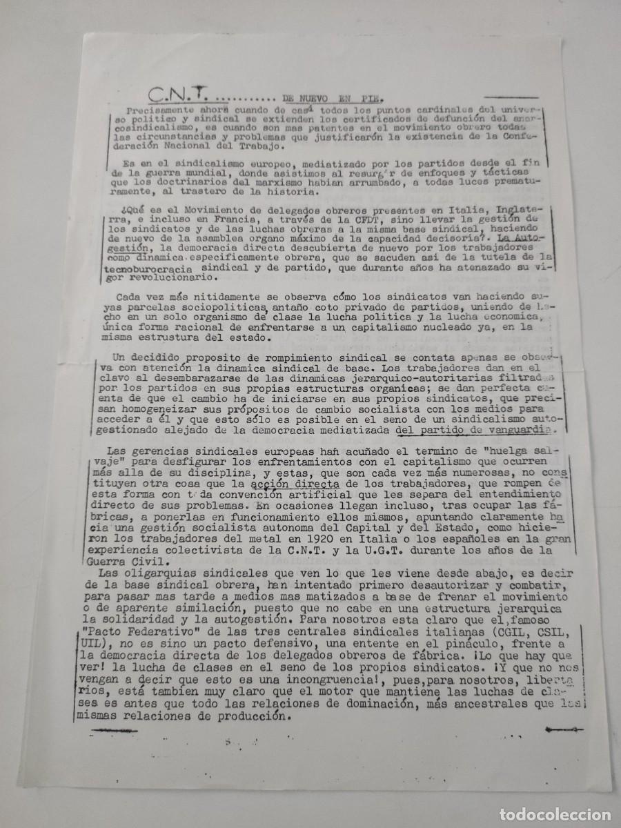 Documentos antiguos: Documento pol&iacute;tico: CNT de nuevo en pie - Foto 1