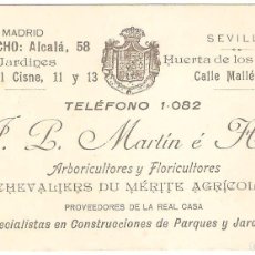 Documentos antiguos: TARJETA COMERCIAL MADRID.J.L.MARTÍN ARBORICULTORES Y FLORICULTORES.PROVEEDORES REAL CASA.Pº CISNE,11