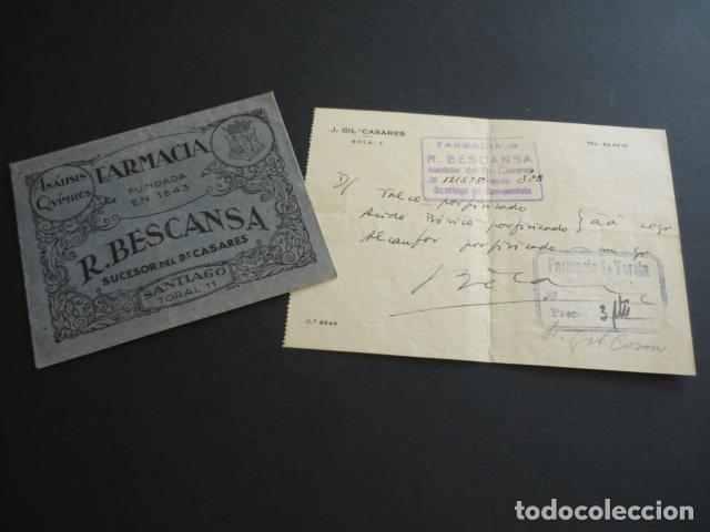 Documenti antichi: SANTIAGO DE COMPOSTELA FARMACIA R. BESCANSA SOBRE CON RECETA