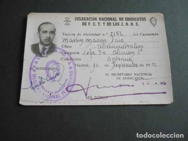 Documentos antiguos: DELEGACION NACIONAL DE SINDICATOS TARJETA DE IDENTIDAD 1952