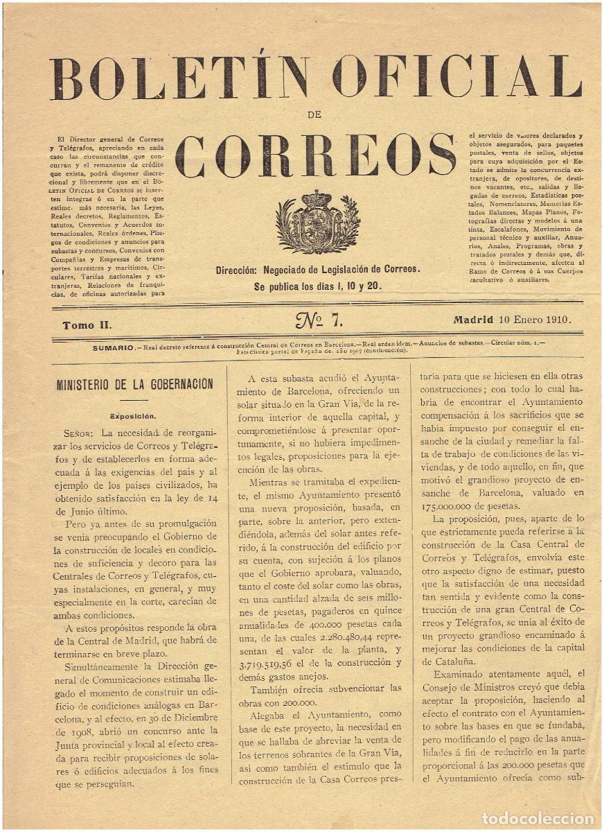 Documentos antiguos: FA7821. DOCUMENTOS. 1910, Boletin Oficial de Correos - Foto 1