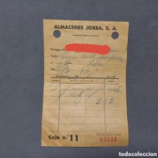 Documentos antiguos: RECIBO DE ENCARGO DE ALMACENES JORBA, BARCELONA, AÑO 1955