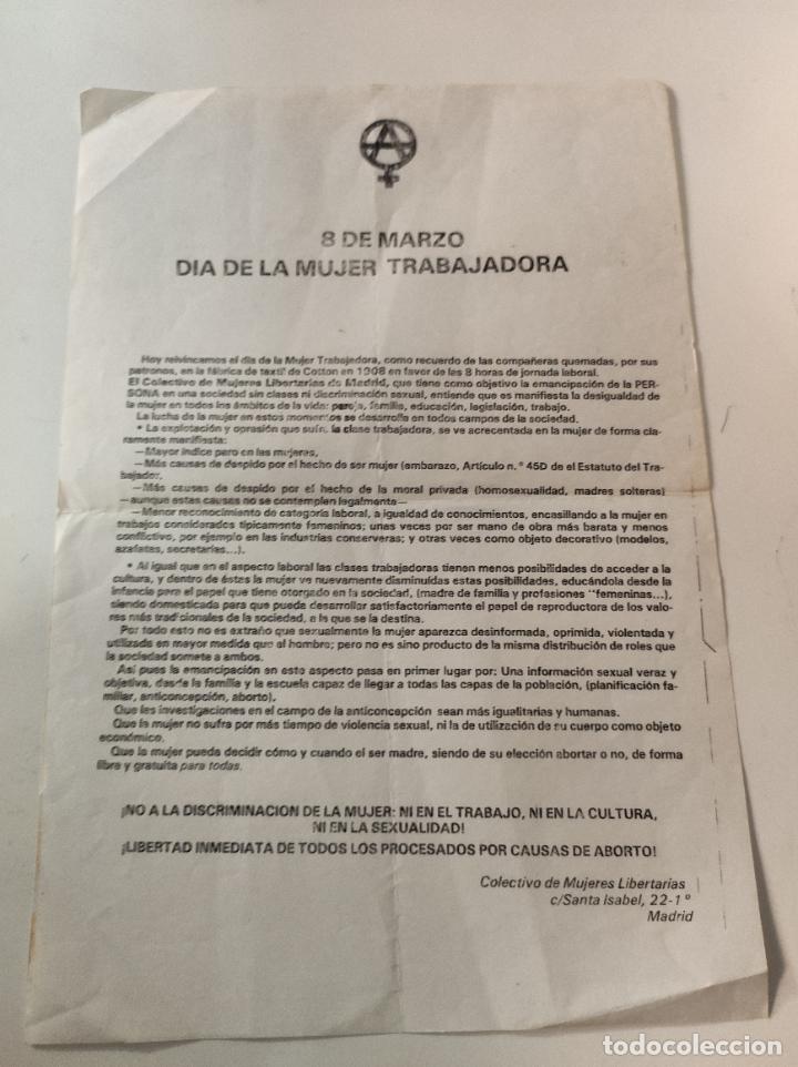 Documents Anciens: Documento Panfleto 8 de Marzo DIA DE LA MUJER TRABAJADORA - VVAA