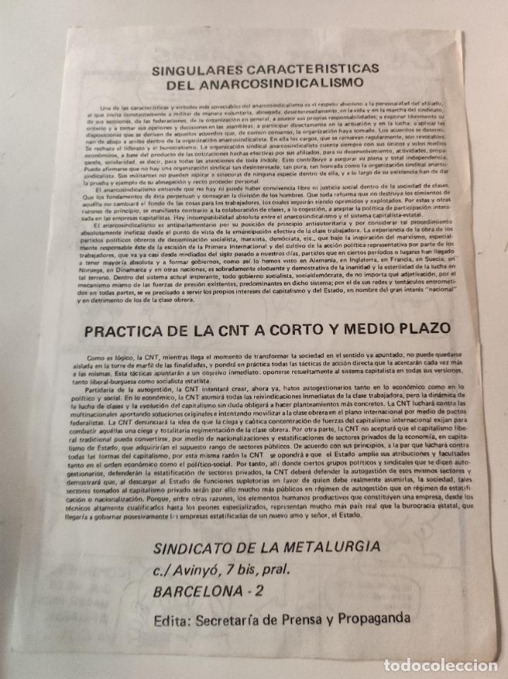 Documents Anciens: Documento Panfleto LAS COSAS CLARAS. Singulares caracteristicas del anarcosindicalismo - VVAA