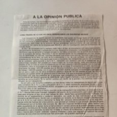 Documentos antiguos: DOCUMENTO PANFLETO A LA OPINION PUBLICA - VVAA