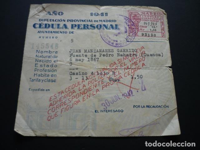 Alte Dokumente: MADRID CEDULA PERSONAL 1941 NATURAL DE FUENTE DE PEDRO NAHARRO CUENCA
