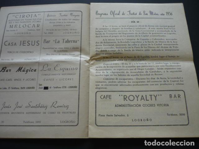 Documentos antiguos: LOGRO&Ntilde;O PROGRAMA FERIAS Y FIESTAS DE SAN MATEO 1956 - Foto 3