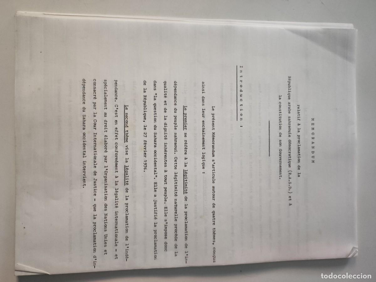 Documents Anciens: Documento fotocopias Memorandum relatif a la proclamation de la RASD. Sahara