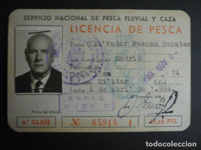Documentos antiguos: LICENCIA DE PESCA 1964 SERVICIO NACIONAL DE PESCA FLUVIAL Y CAZA RECARGO DE SALMONIDOS