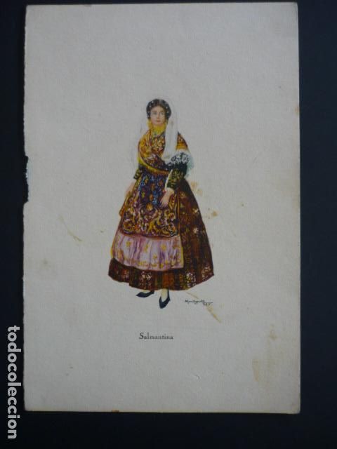 Alte Dokumente: SALAMANCA MUJER CHARRA TARJETA CROMOLITOGRAFICA MONTAGUD ILUSTRADOR 1930 PROGRAMA D