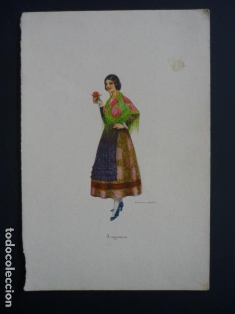 Alte Dokumente: ARAGON MUJER ARAGONESA TARJETA CROMOLITOGRAFICA GREGORIO VICENTE ILUSTRADOR 1930 PROGRAMA D