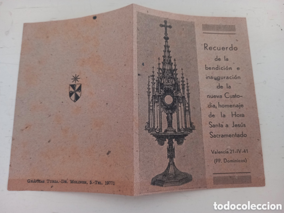 Documentos antiguos: Valencia. 1941. Diptico Recuerdo Nueva Custodia