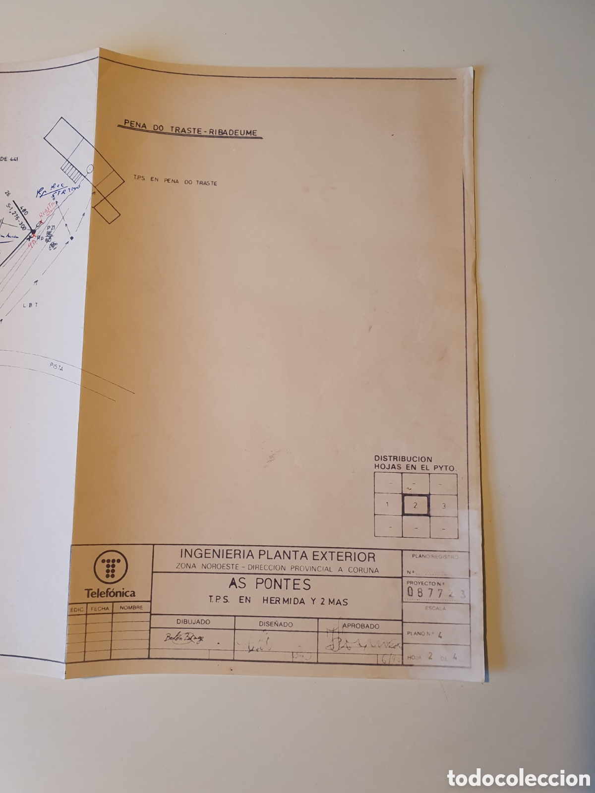 Documentos antiguos: Plano desplegable Telef&oacute;nica TPS AS PONTES - Foto 1