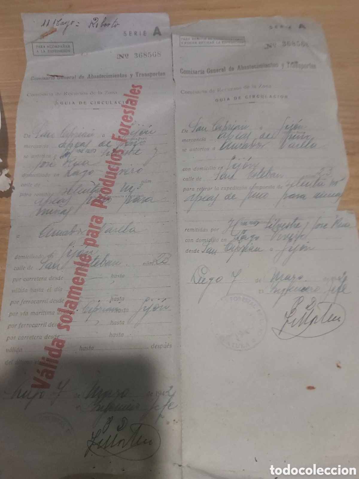 Documentos antiguos: Abastecimiento y trasportes comisar&iacute;a general 1942 - Foto 1