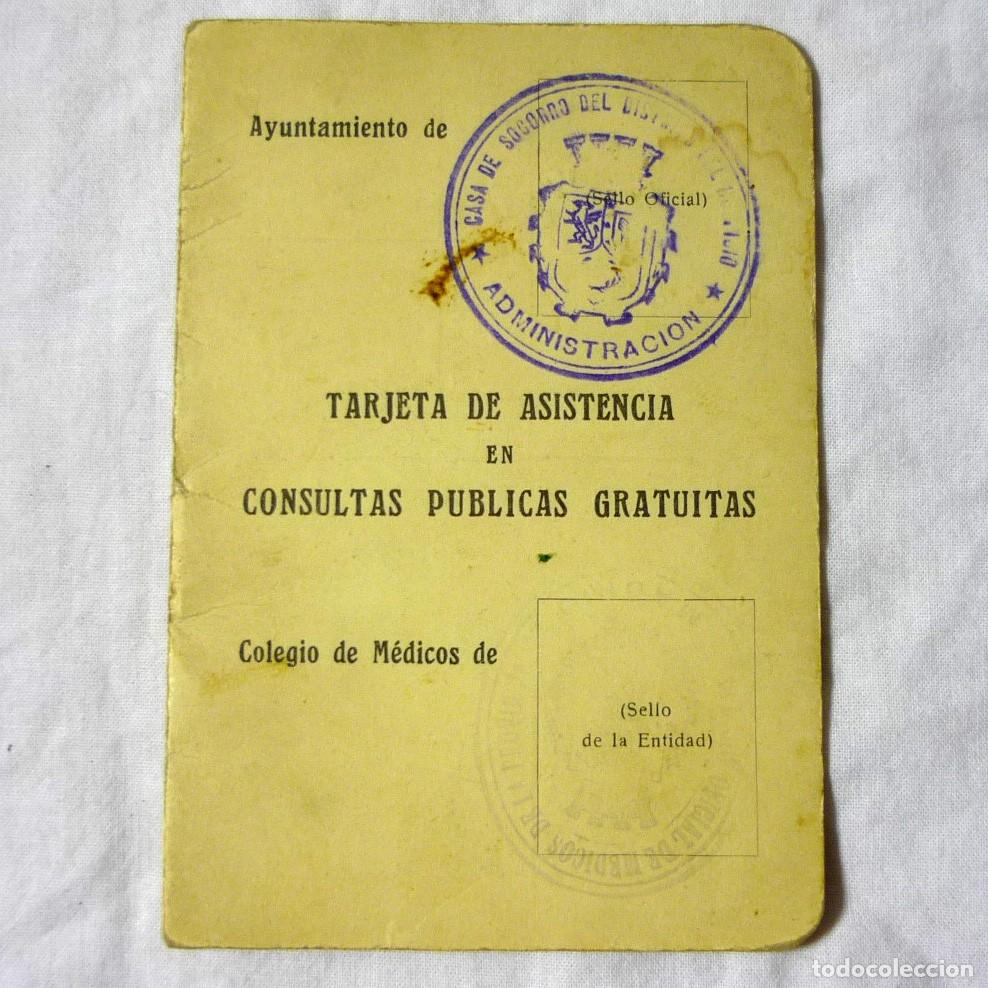 Documentos antiguos: Tarjeta de asistencia en consultas publicas gratuitas Madrid Beneficencia p&uacute;blica