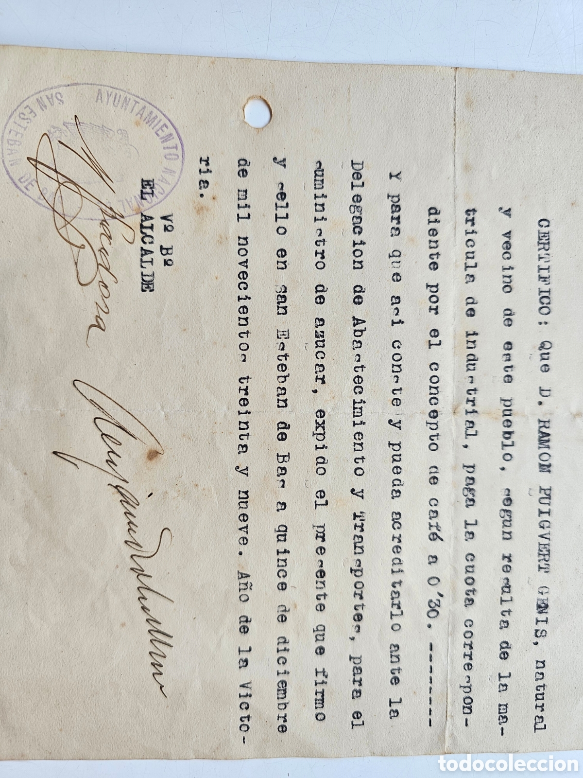 Documentos antiguos: Documento Abastecimiento de azucar, 1939, St Esteve den Bas, R. Puigvert - Foto 2