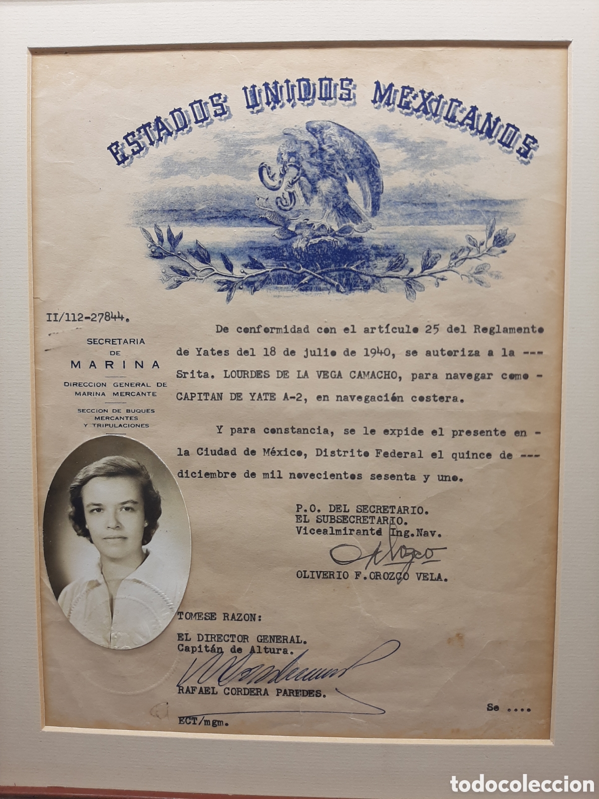 Documentos antiguos: T&iacute;tulo de Patr&oacute;n de Yate de 1940, M&eacute;xico. - Foto 2
