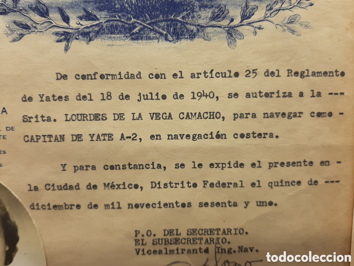 Documentos antiguos: T&iacute;tulo de Patr&oacute;n de Yate de 1940, M&eacute;xico. - Foto 6