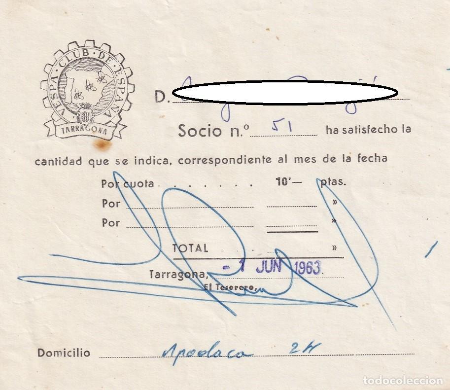 Documentos antiguos: Recibo 1963 - Tarragona Vespa Club de Espa&ntilde;a