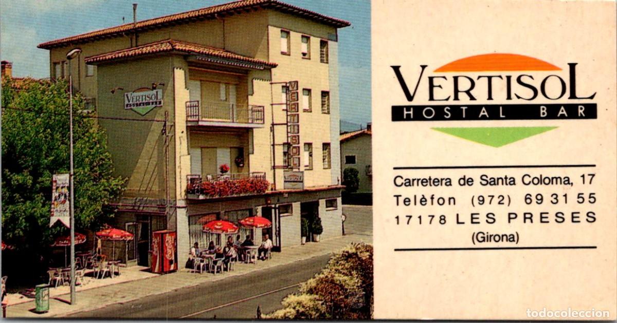 Documentos antiguos: Les Preses (Girona)-Hostal Bar Vertisol-1996-Tarjeta Comercial-105x55mm- Plano Situaci&oacute;n- Coca Cola