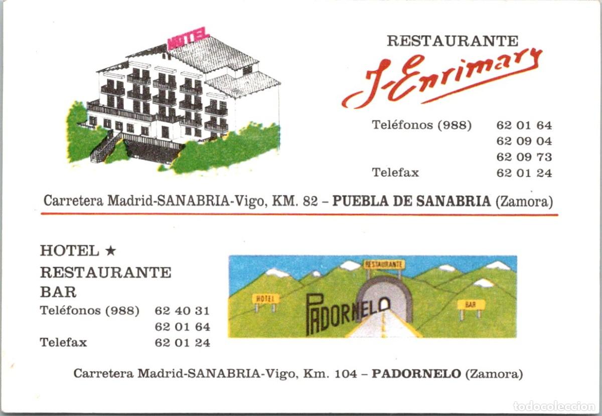 Documentos antiguos: Puebla de Sanabria y Padornelo (Zamora) - Restaurante J Enrimary - Tarjeta Comercial -104x72mm
