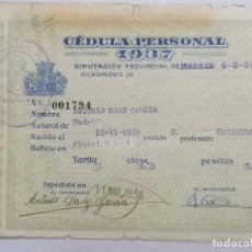 Documentos antiguos: CEDULA PERSONAL, DIPUTACION PROVINCIAL DE MADRID 4-2-1938