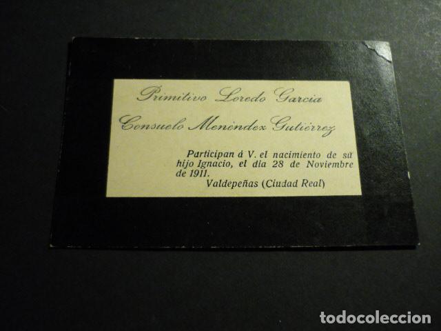 Documents Anciens: VALDEPE&Ntilde;AS CIUDAD REAL 1911 TARJETA ANUNCIO NACIMIENTO HIJO