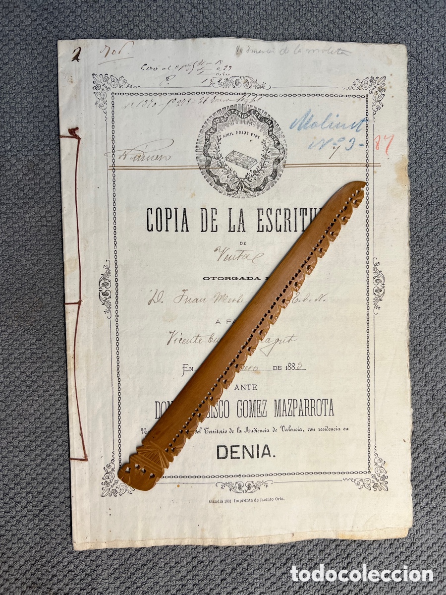 Documentos antiguos: D&Eacute;NIA&hellip; Escrituras: de venta y poderes para realizar venta de bienes.. Enero de 1882&hellip;