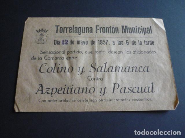 Documenti antichi: TORRELAGUNA MADRID 1957 FRONTON MUNICIPAL PARTIDO DE PELOTA PUBLICIDAD DE MANO