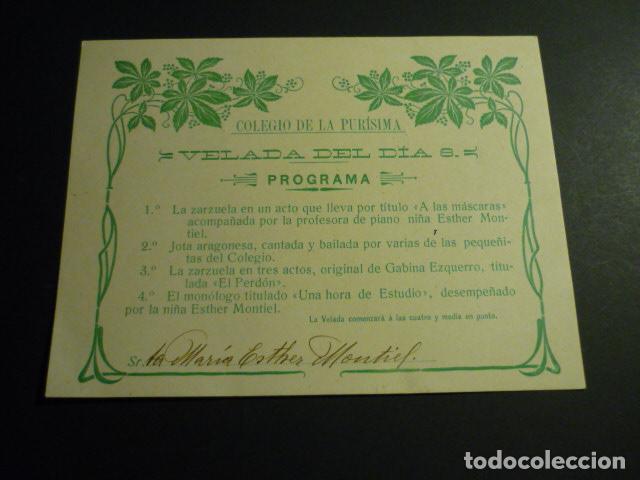 Documenti antichi: PAMPLONA NAVARRA COLEGIO DE SE&Ntilde;ORITAS DE LA PURISIMA INVITACION VELADA ZARZUELAS HACIA 1900