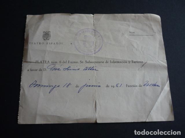 Old Documents: TEATRO ESPA&Ntilde;OL MADRID RECIBO ENTRADA A PLATEA 1961